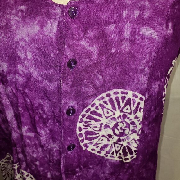 Tropical Sun Dress Swim Cover-up‎ Womens Size Medium Hand Made Purple White - Picture 5 of 6